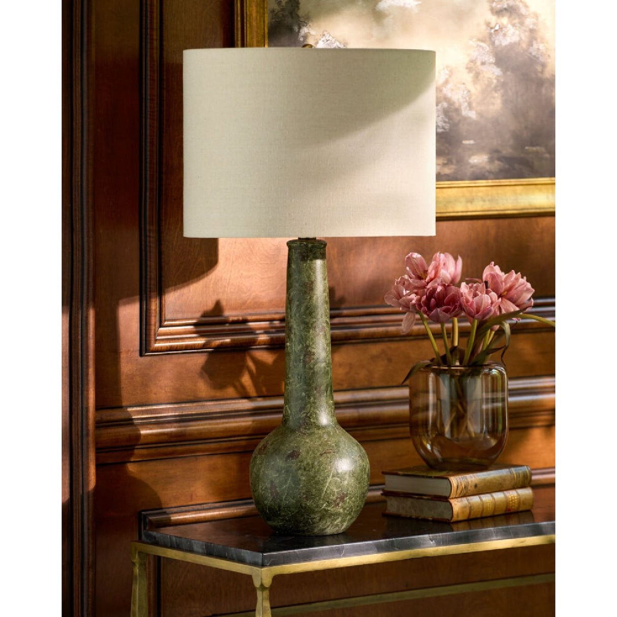 Modern European furniture - Handpainted Green Ceramic Table Lamp - www.oroa.com