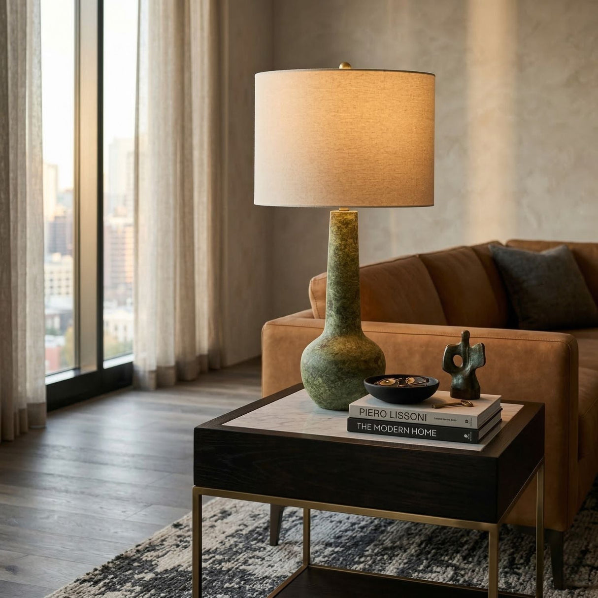 Modern European furniture - Handpainted Green Ceramic Table Lamp - www.oroa.com