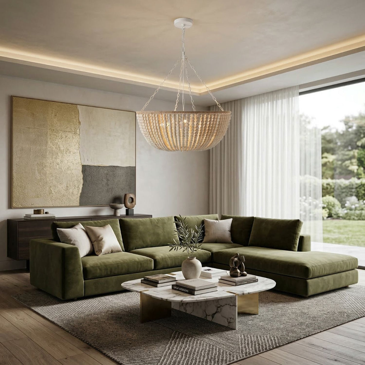 Modern European furniture - Cream Beaded Pendant Lamp - www.oroa.com