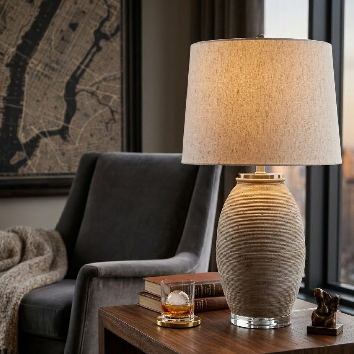 Modern European furniture - Cement Base Linen Table Lamp - www.oroa.com