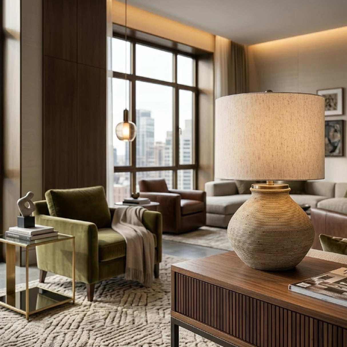 Rounded Cement Linen Table Lamp | Oroa.com