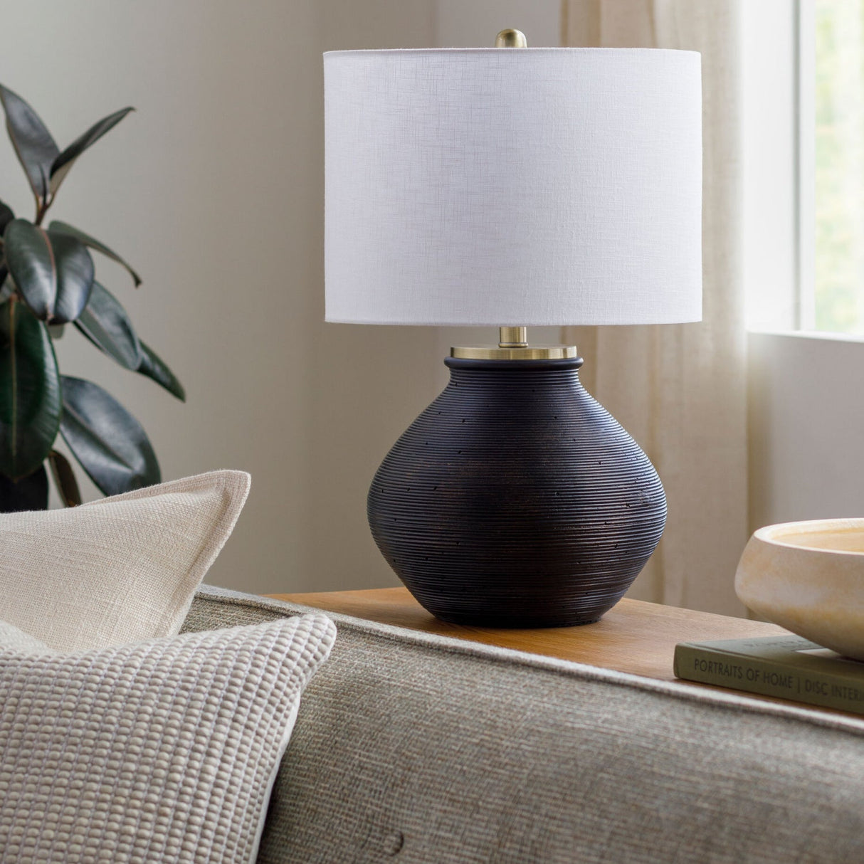 Modern European furniture - Rounded Cement Linen Table Lamp - www.oroa.com