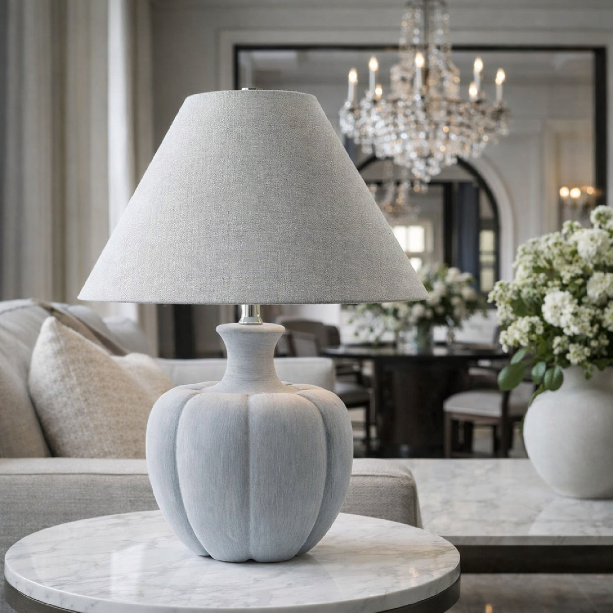 Modern European furniture - Gray Cement Linen Table Lamp - www.oroa.com