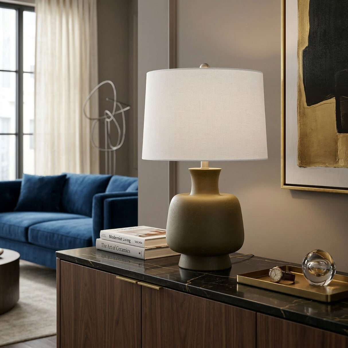Modern European furniture - Painted Base Linen Table Lamp - www.oroa.com