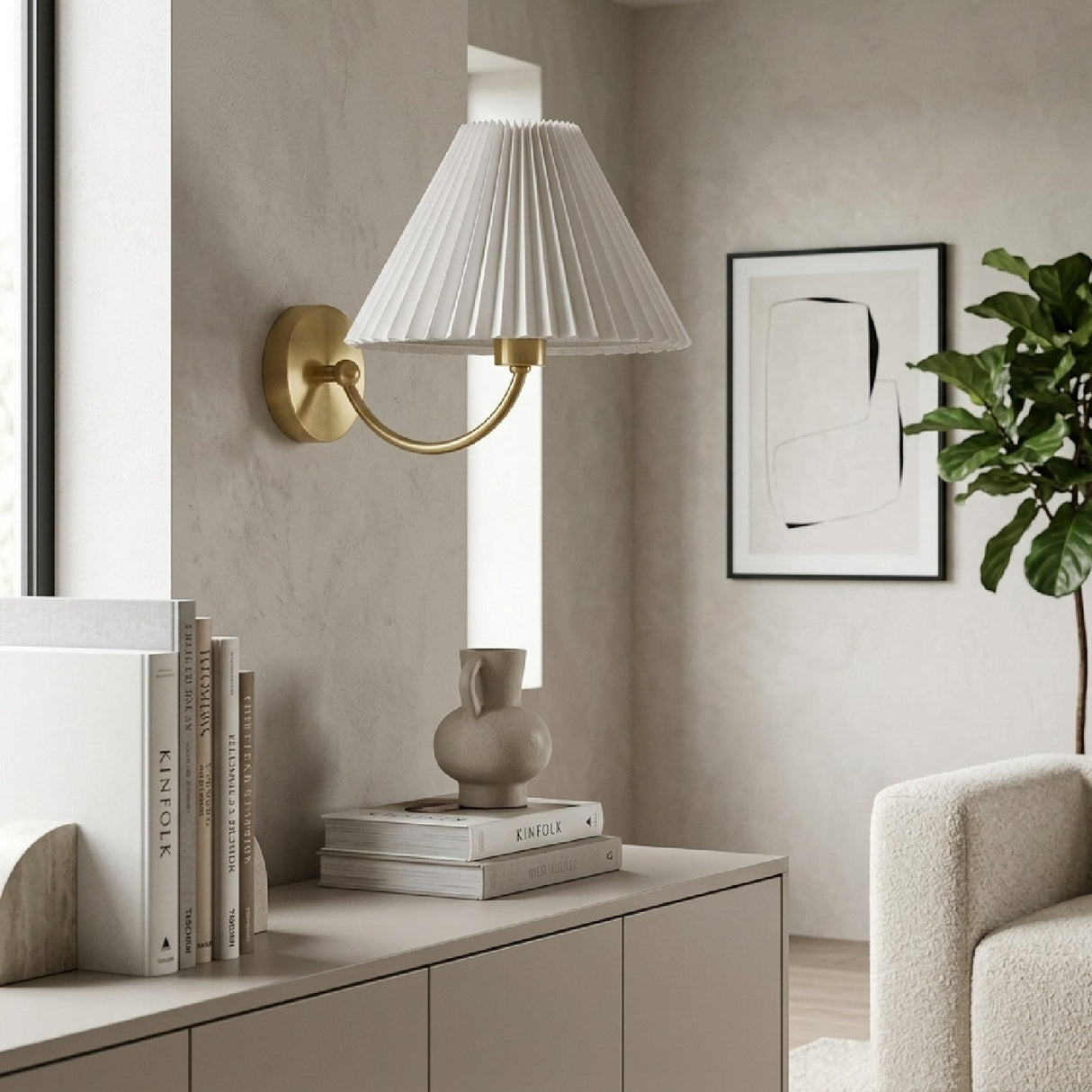 Modern European furniture - Pleated White Linen Wall Lamp - www.oroa.com