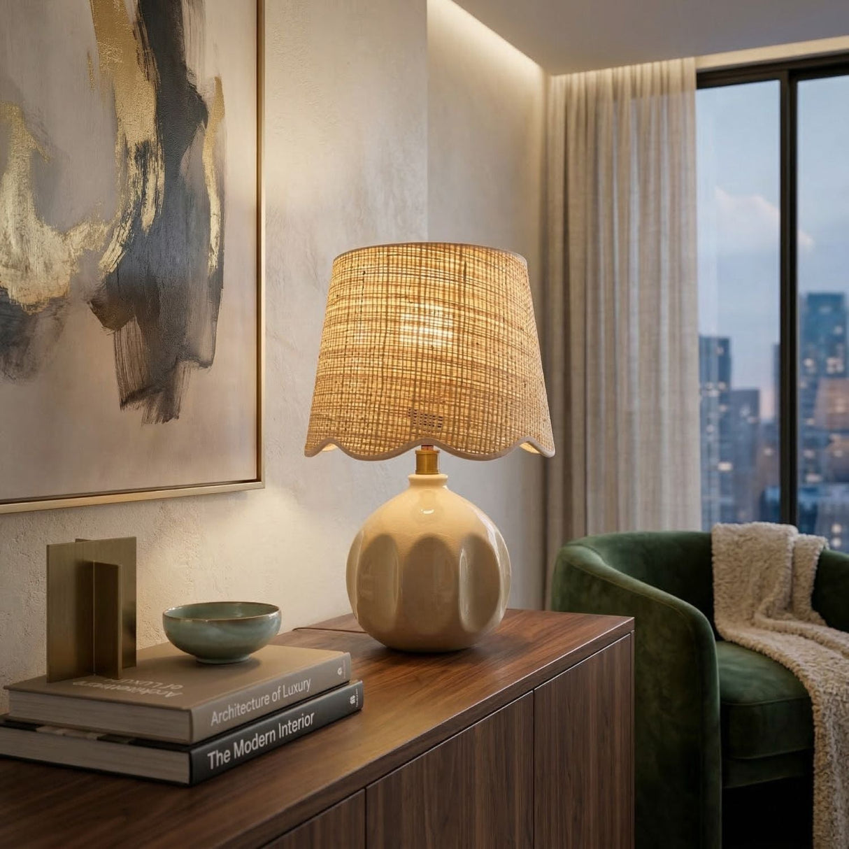 Modern European furniture - Wavy Rattan Accent Table Lamp - www.oroa.com