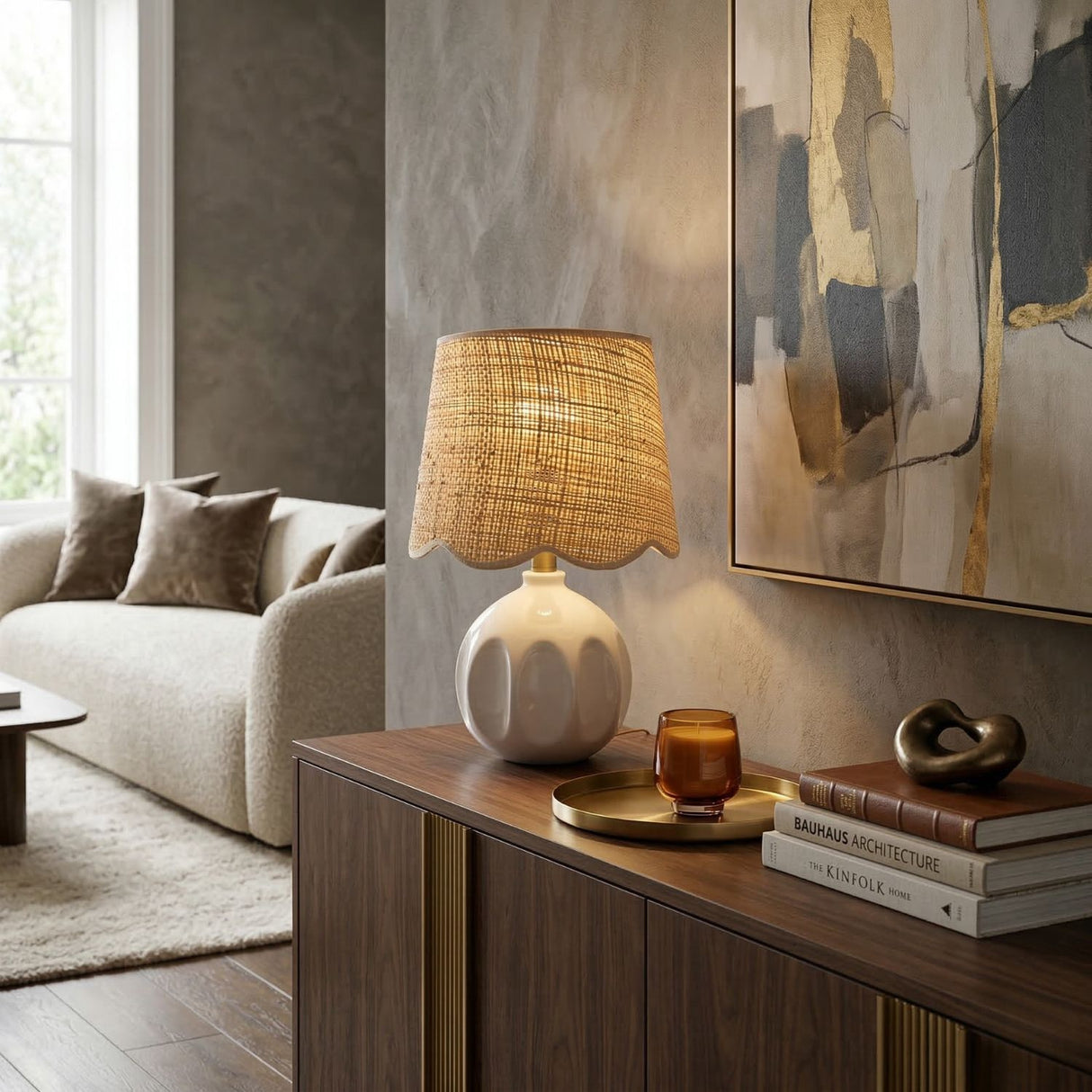 Modern European furniture - Wavy Rattan Accent Table Lamp - www.oroa.com