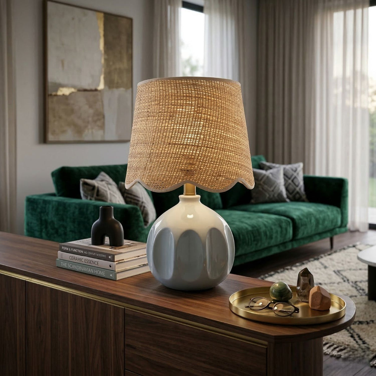 Modern European furniture - Wavy Rattan Accent Table Lamp - www.oroa.com