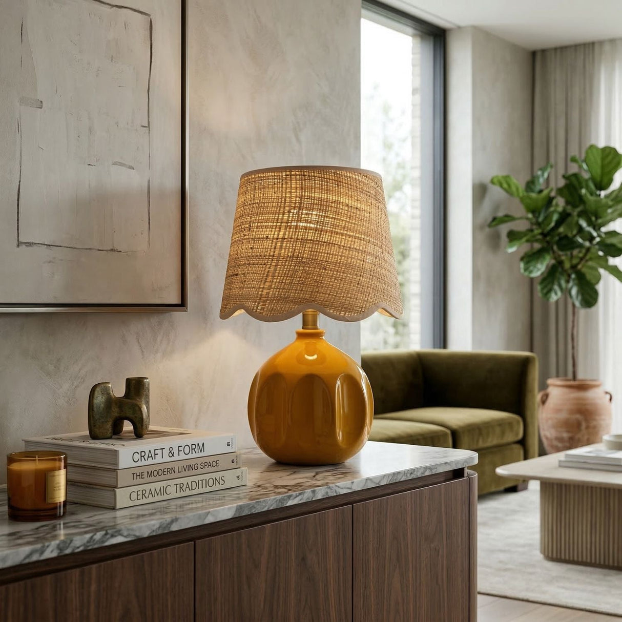Modern European furniture - Wavy Rattan Accent Table Lamp - www.oroa.com