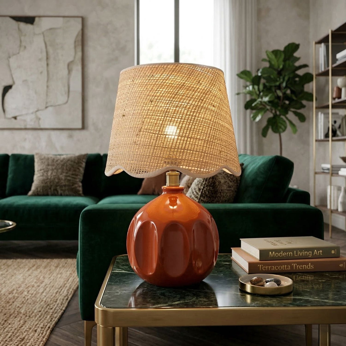 Modern European furniture - Wavy Rattan Accent Table Lamp - www.oroa.com