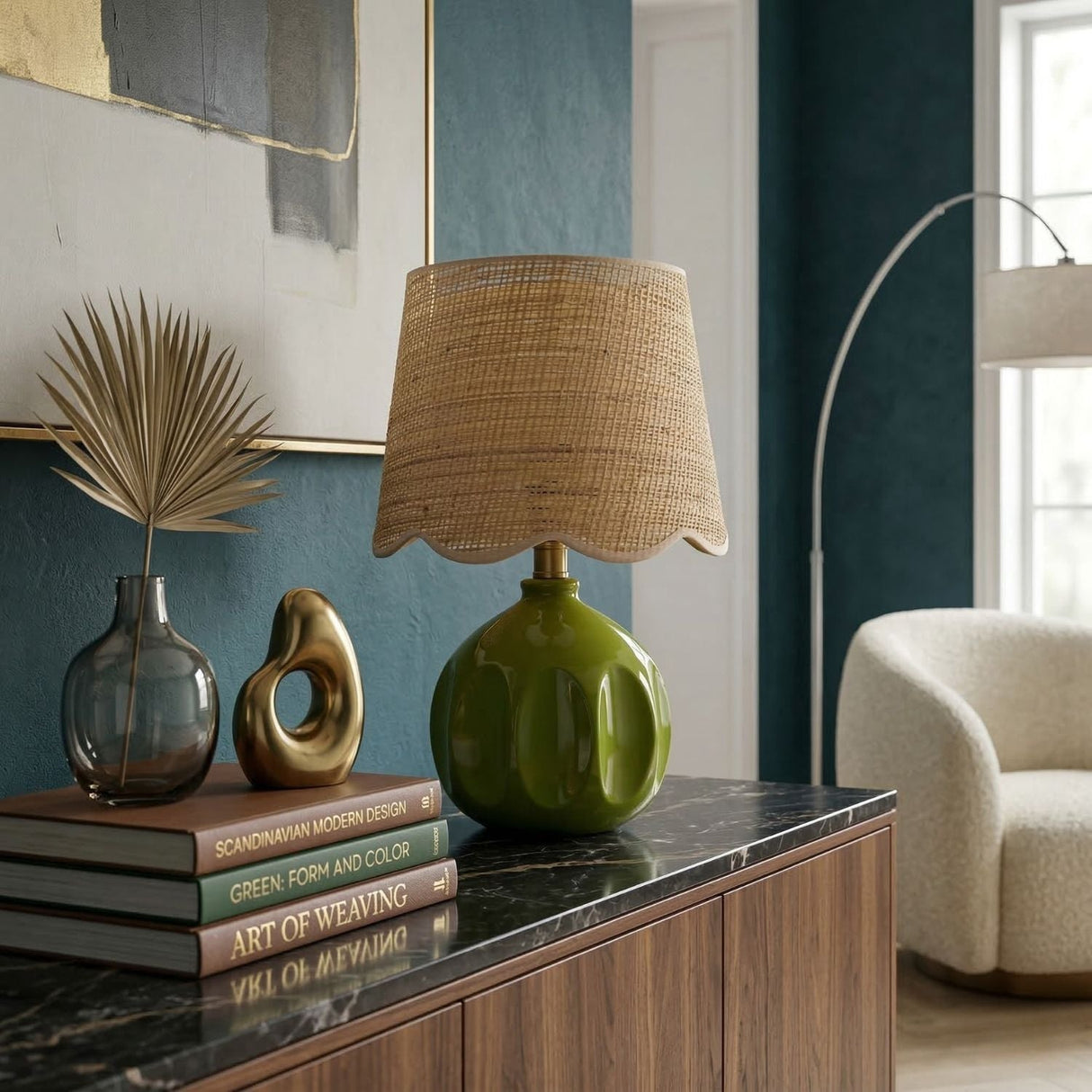 Modern European furniture - Wavy Rattan Accent Table Lamp - www.oroa.com