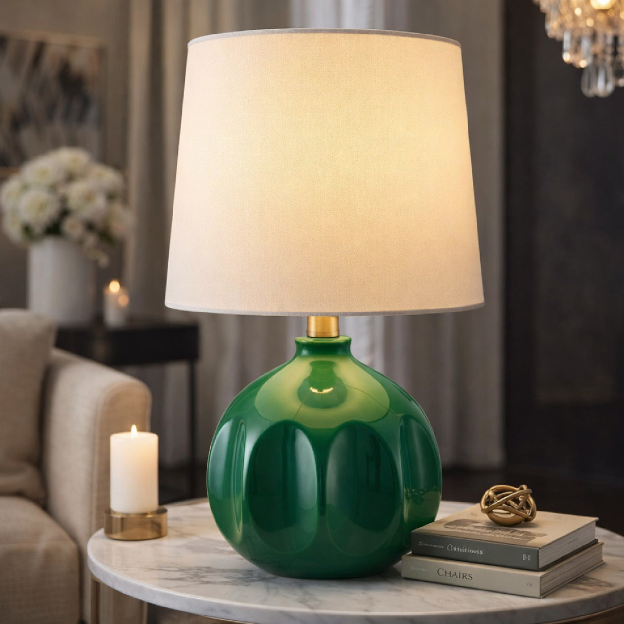 Modern European furniture - Linen Carved Ceramic Table Lamp - www.oroa.com