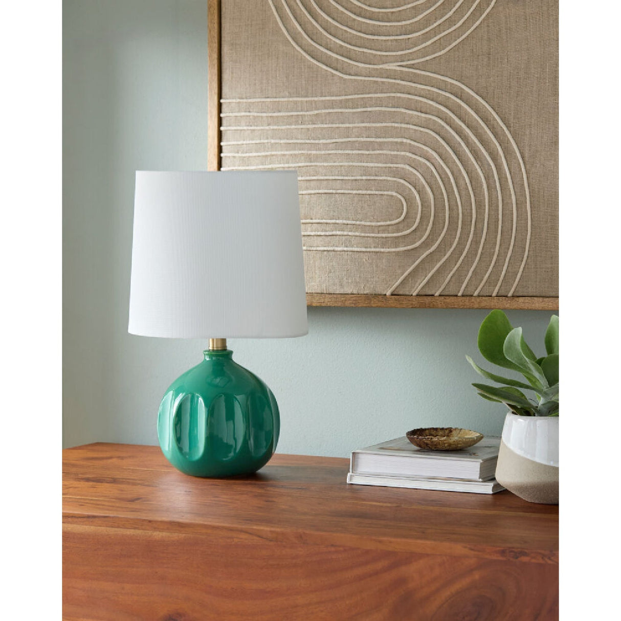 Modern European furniture - Linen Carved Ceramic Table Lamp - www.oroa.com