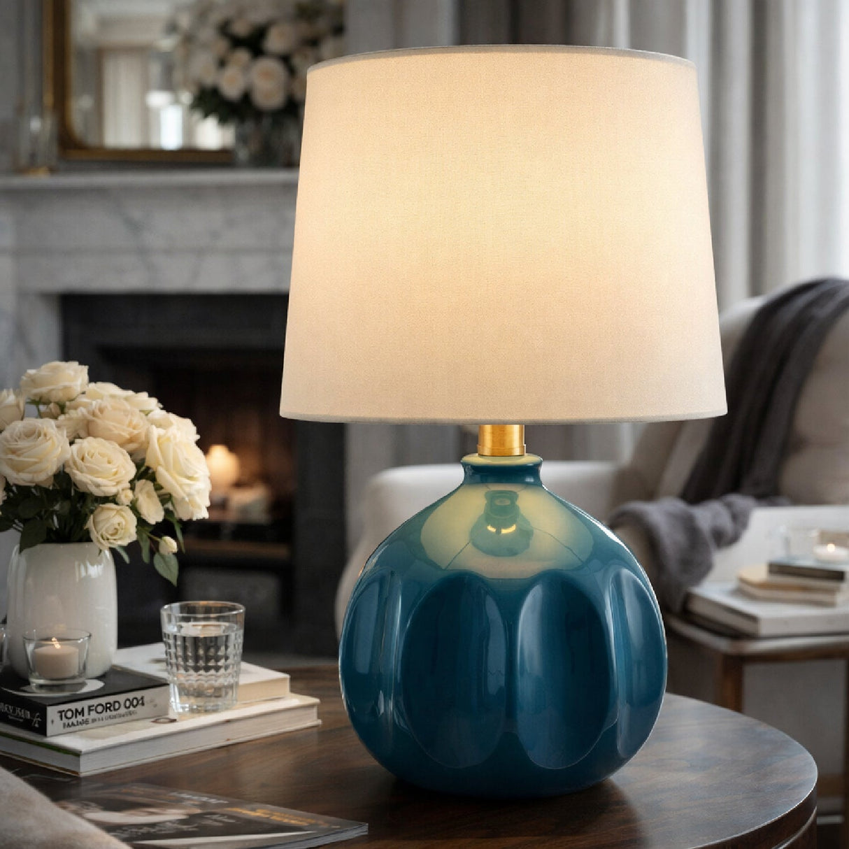 Modern European furniture - Linen Carved Ceramic Table Lamp - www.oroa.com