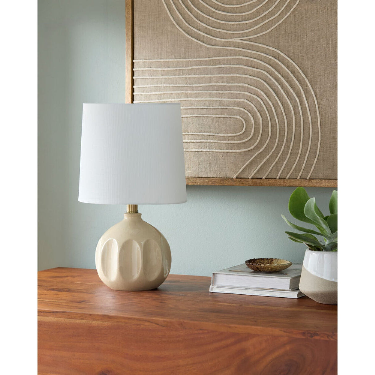 Modern European furniture - Linen Carved Ceramic Table Lamp - www.oroa.com