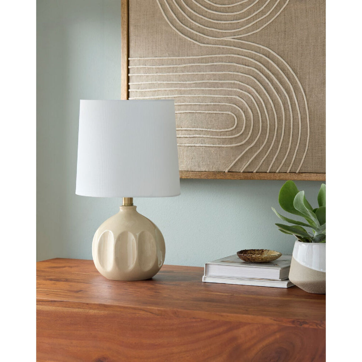 Modern European furniture - Linen Carved Ceramic Table Lamp - www.oroa.com
