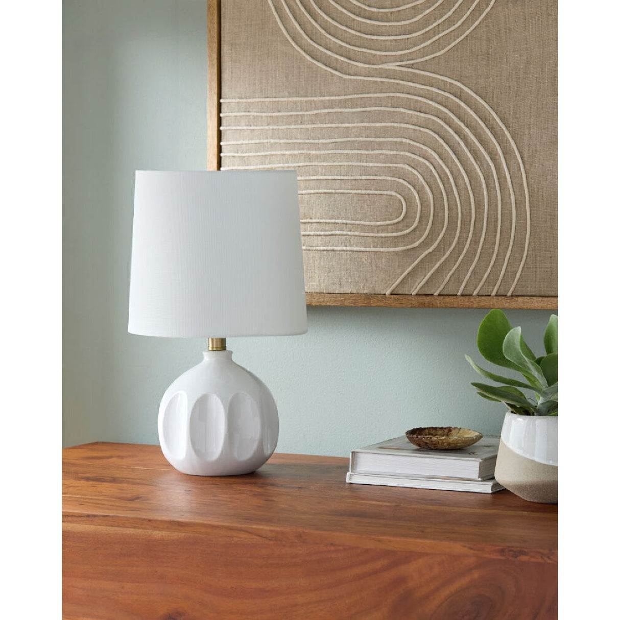 Modern European furniture - Linen Carved Ceramic Table Lamp - www.oroa.com