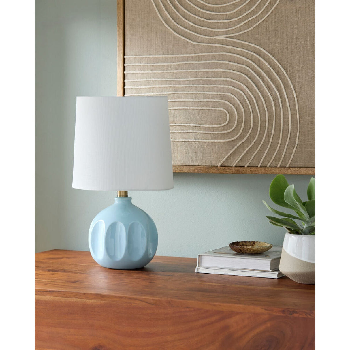 Modern European furniture - Linen Carved Ceramic Table Lamp - www.oroa.com