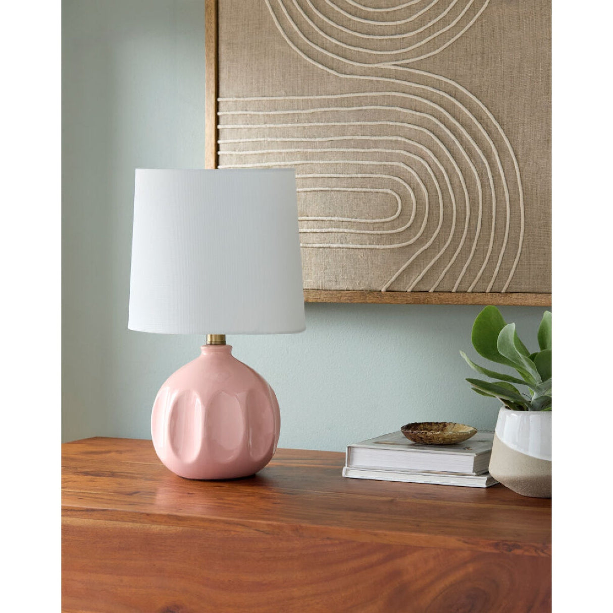 Modern European furniture - Linen Carved Ceramic Table Lamp - www.oroa.com