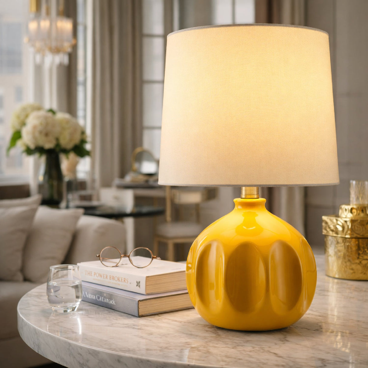 Modern European furniture - Linen Carved Ceramic Table Lamp - www.oroa.com
