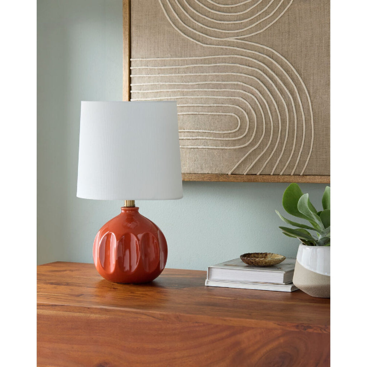 Modern European furniture - Linen Carved Ceramic Table Lamp - www.oroa.com
