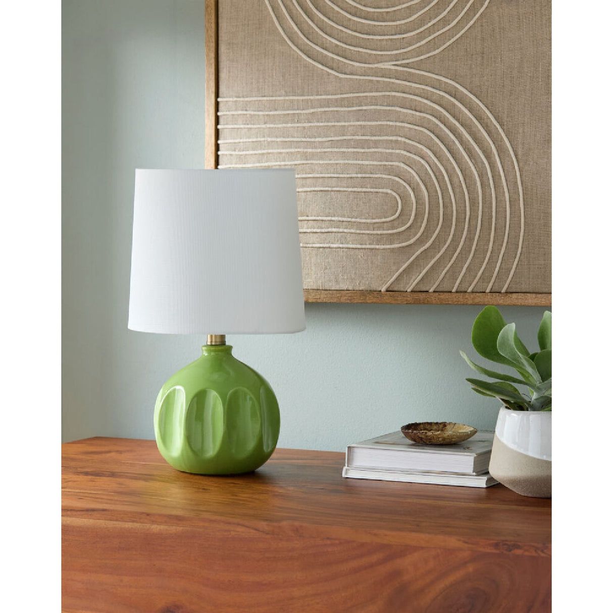 Modern European furniture - Linen Carved Ceramic Table Lamp - www.oroa.com