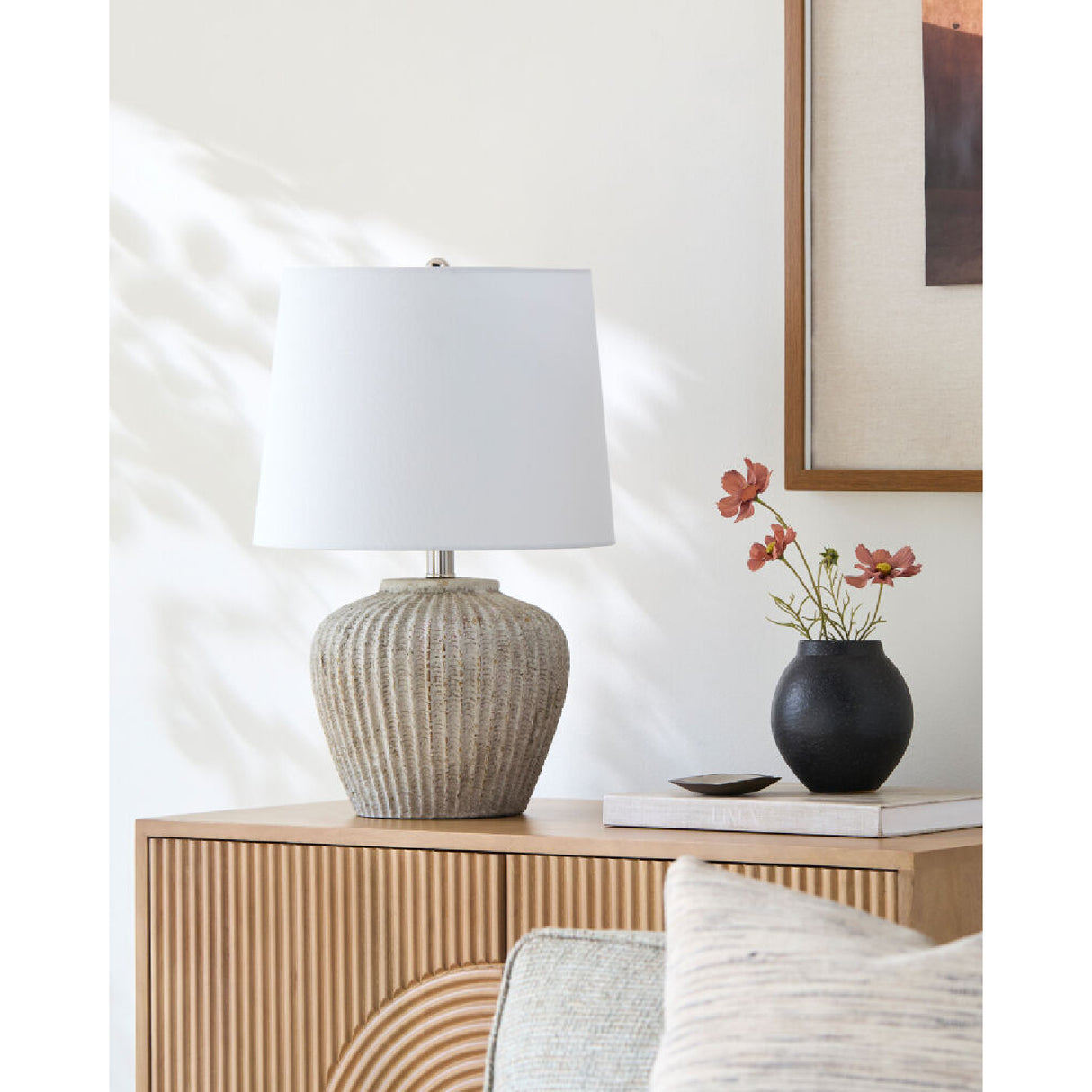 Carved Gray Ceramic Table Lamp | Oroa.com