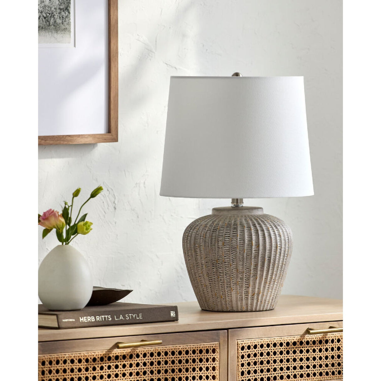Modern European furniture - Carved Gray Ceramic Table Lamp - www.oroa.com