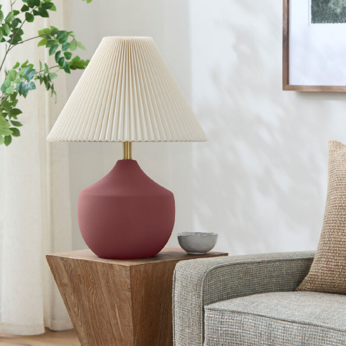 Modern European furniture - Ceramic Beige Linen Table Lamp - www.oroa.com