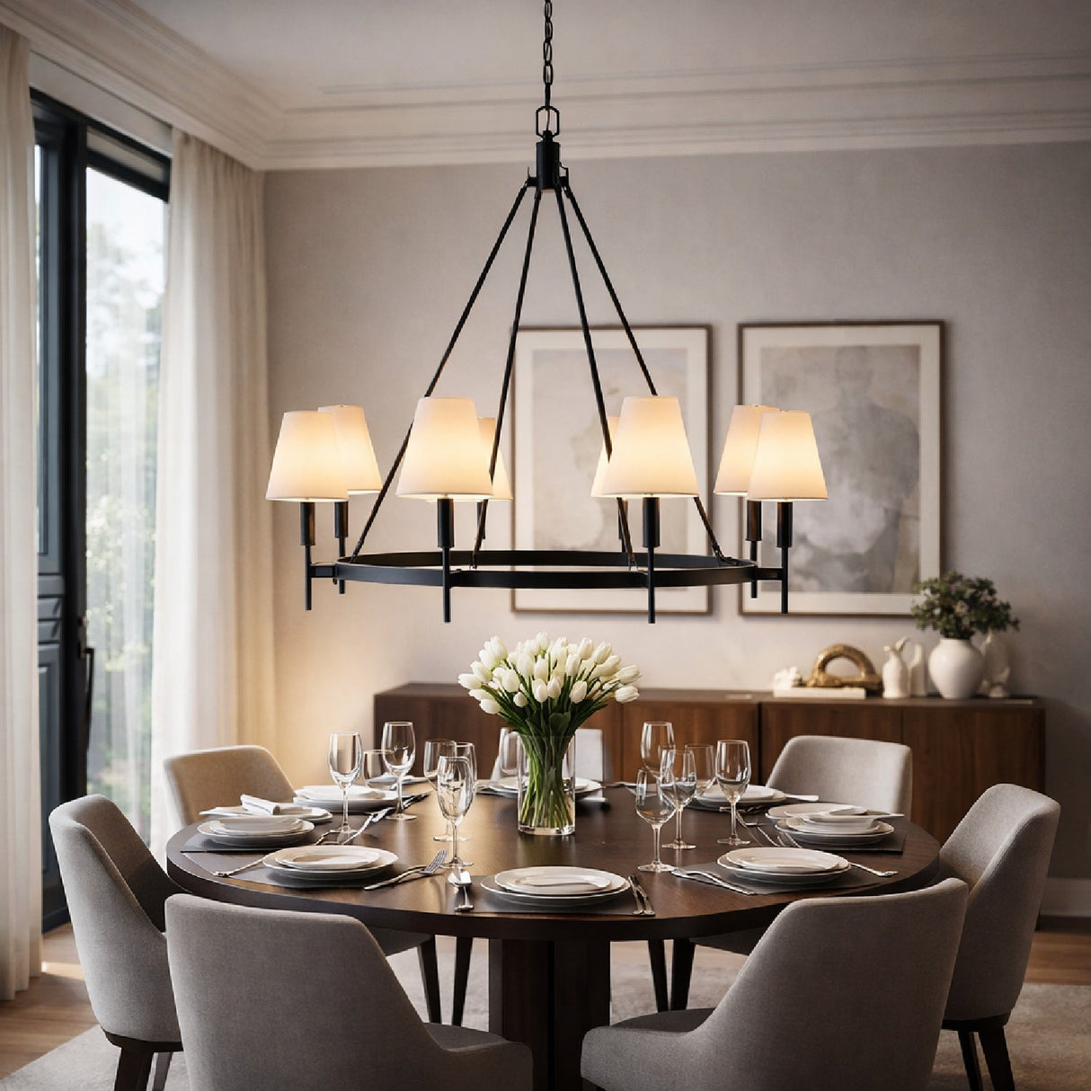 Modern European furniture - Black Metal Ring 8-Light Chandelier - www.oroa.com