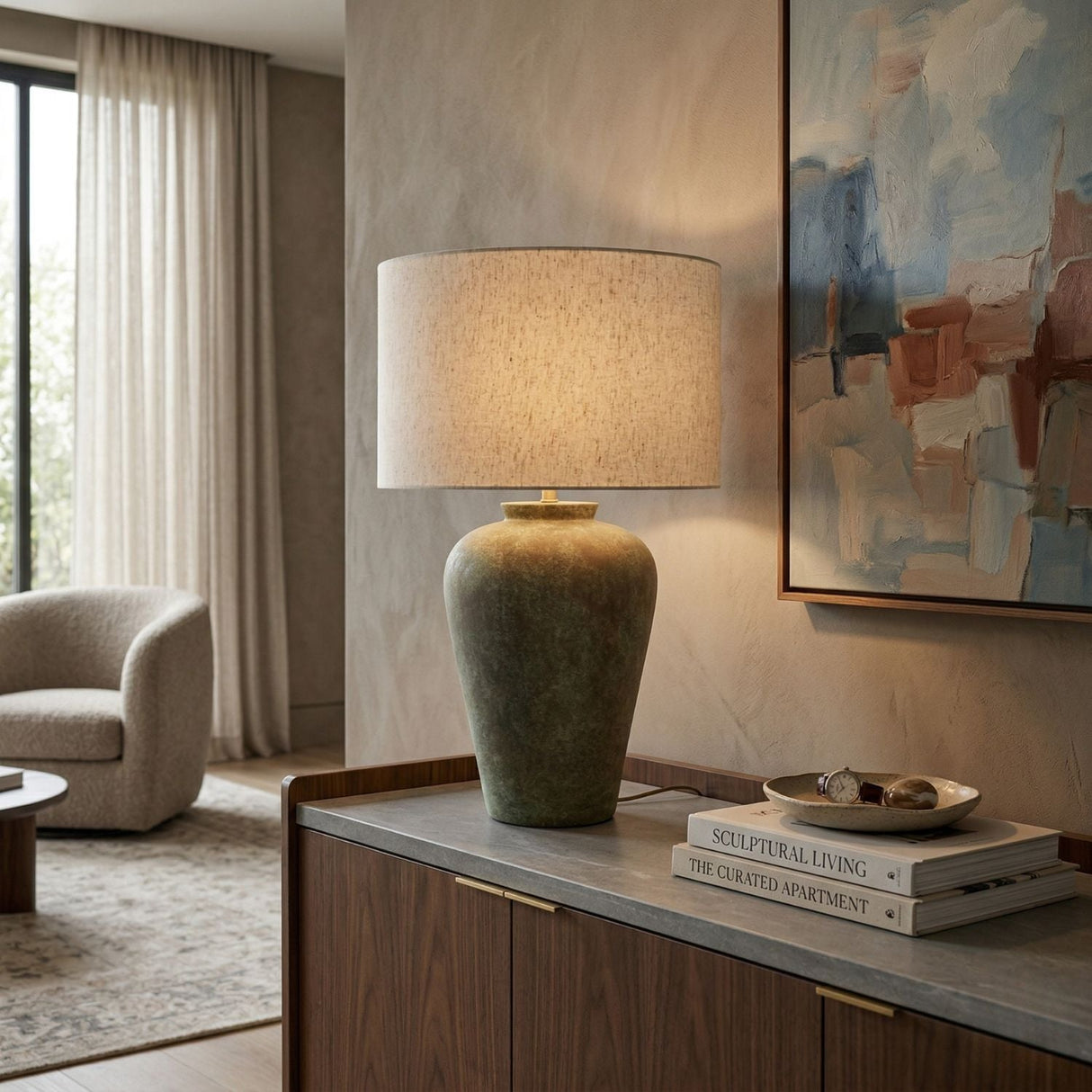 Modern European furniture - Painted Cement Linen Table Lamp - www.oroa.com
