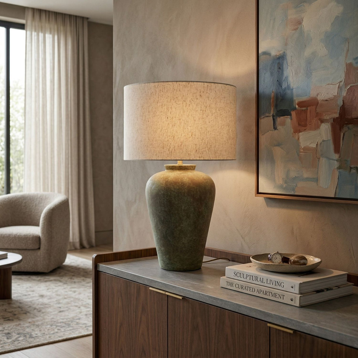 Modern European furniture - Painted Cement Linen Table Lamp - www.oroa.com
