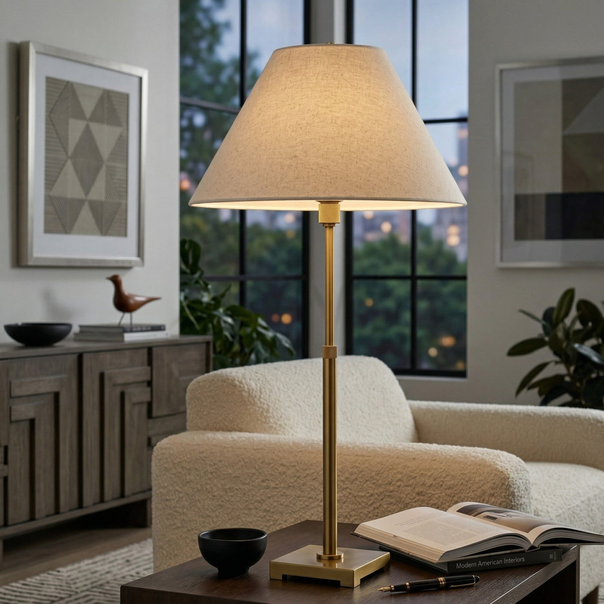 Modern European furniture - White Linen Brass Table Lamp - www.oroa.com