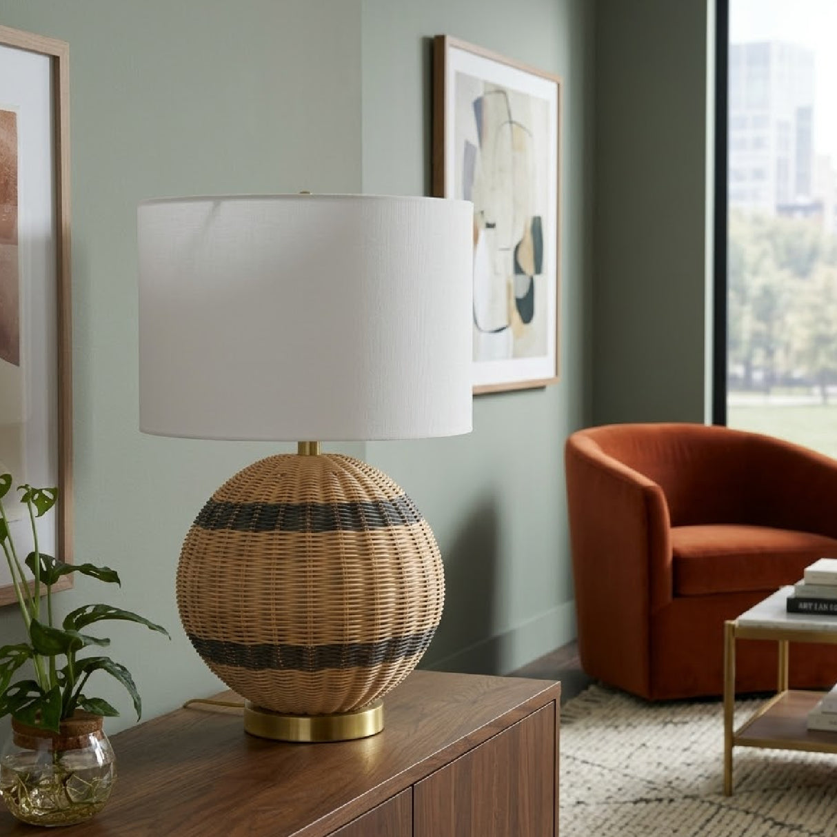 Modern European furniture - Round Rattan Base Table Lamp - www.oroa.com