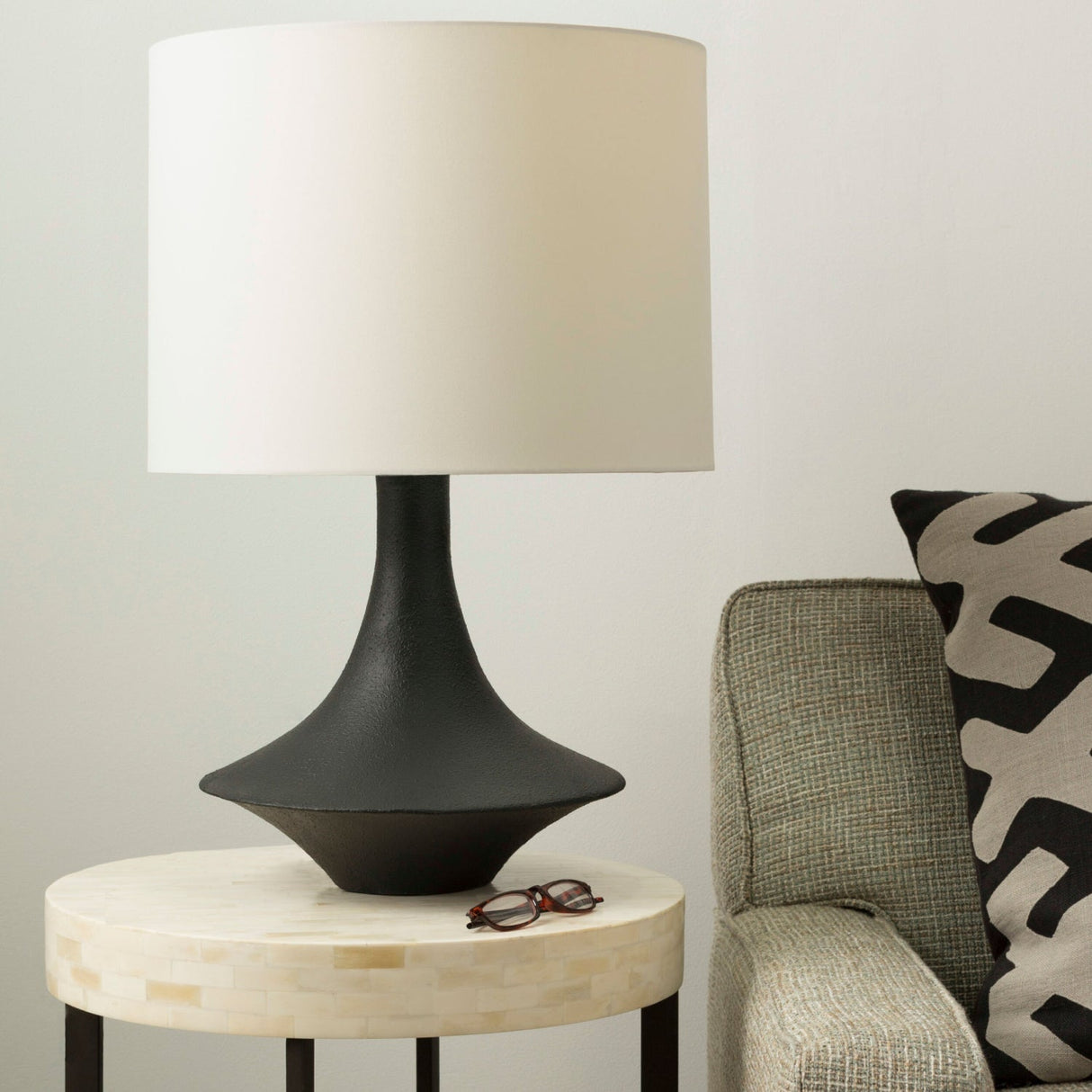 Modern European furniture - White Drum Shade Table Lamp - www.oroa.com