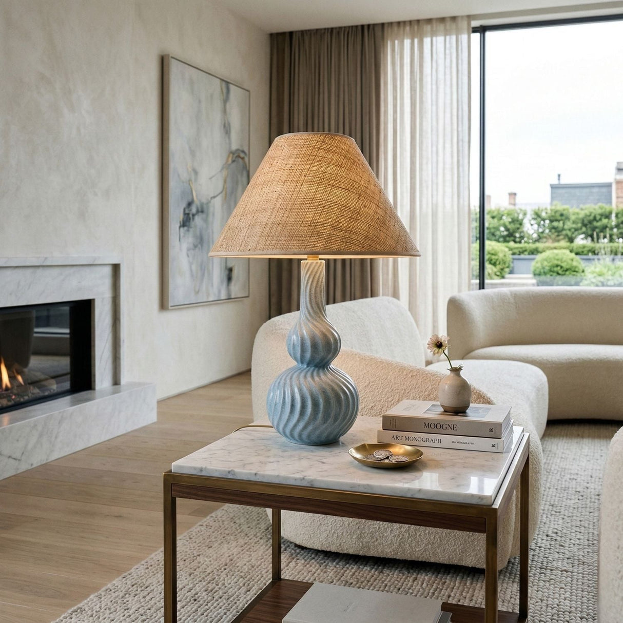 Blue Ceramic Accent Table Lamp – Baska – angled view