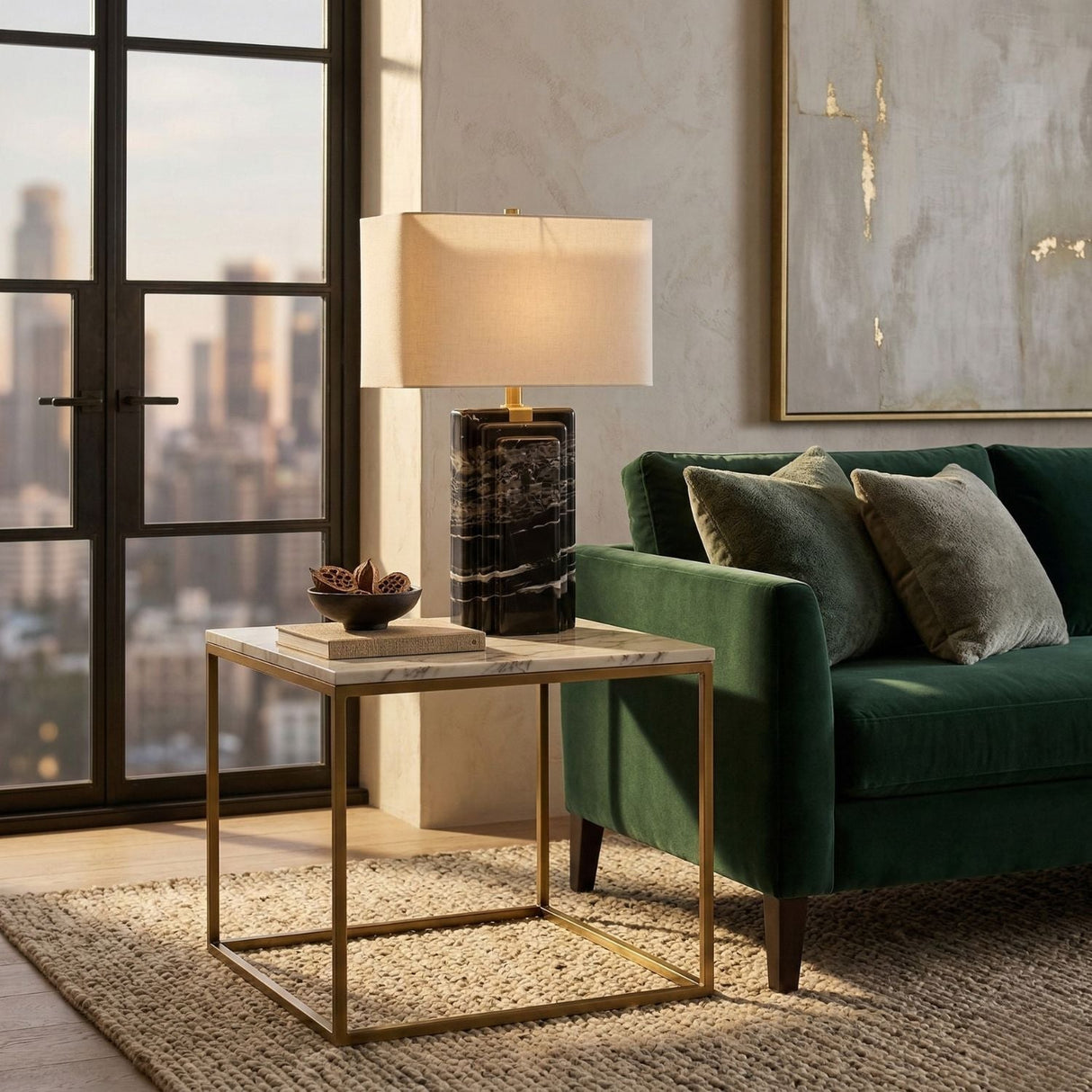 Modern European furniture - Black Marble Accent Table Lamp - www.oroa.com