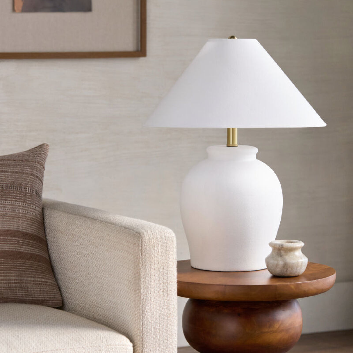 Modern European furniture - Ceramic White Linen Table Lamp - www.oroa.com