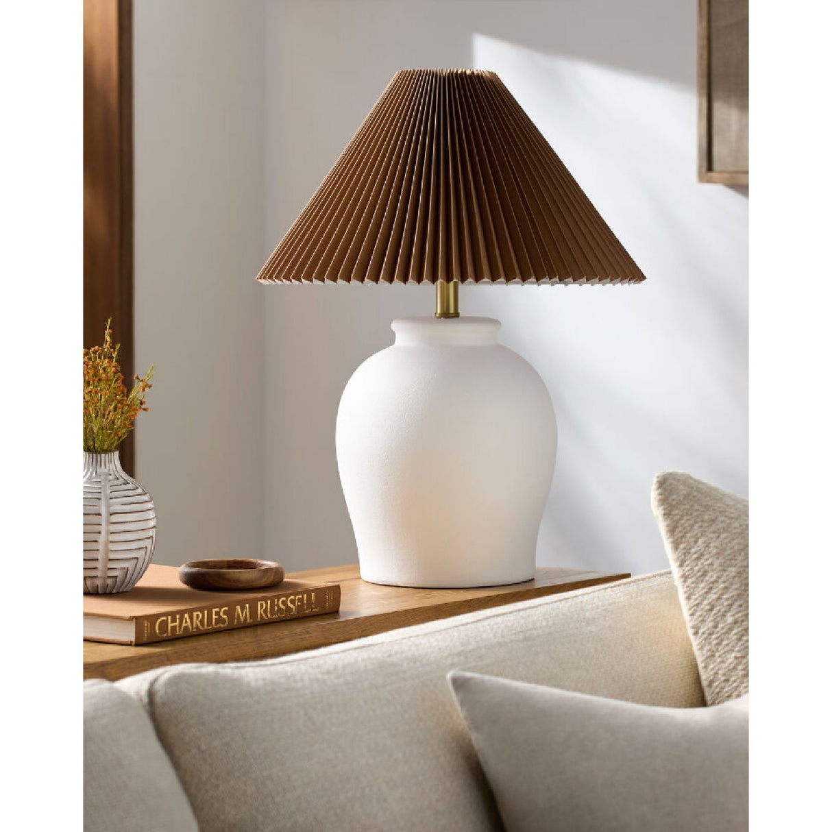 Modern European furniture - Brown Pleated Linen Table Lamp - www.oroa.com
