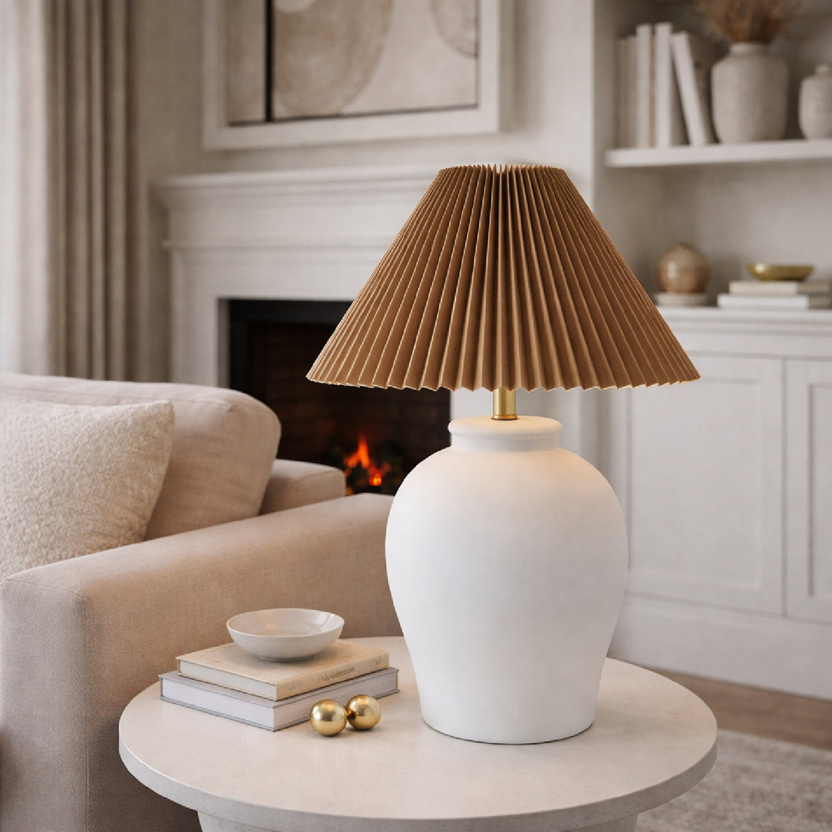 Modern European furniture - Brown Pleated Linen Table Lamp - www.oroa.com