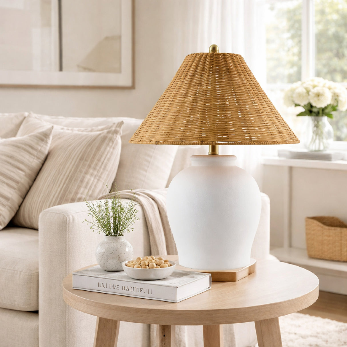 Modern European furniture - Rattan Empire Shade Table Lamp - www.oroa.com