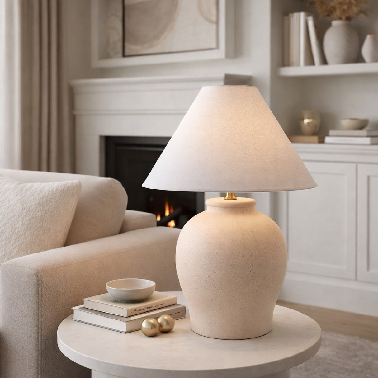 Modern European furniture - Ceramic White Linen Table Lamp - www.oroa.com
