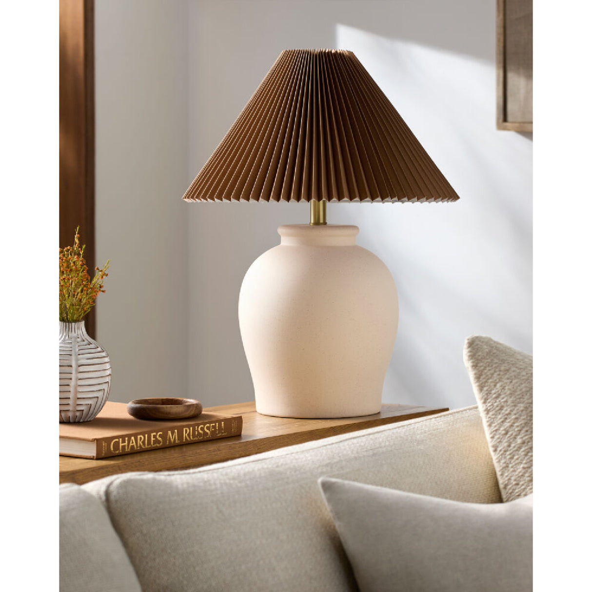 Modern European furniture - Brown Pleated Linen Table Lamp - www.oroa.com