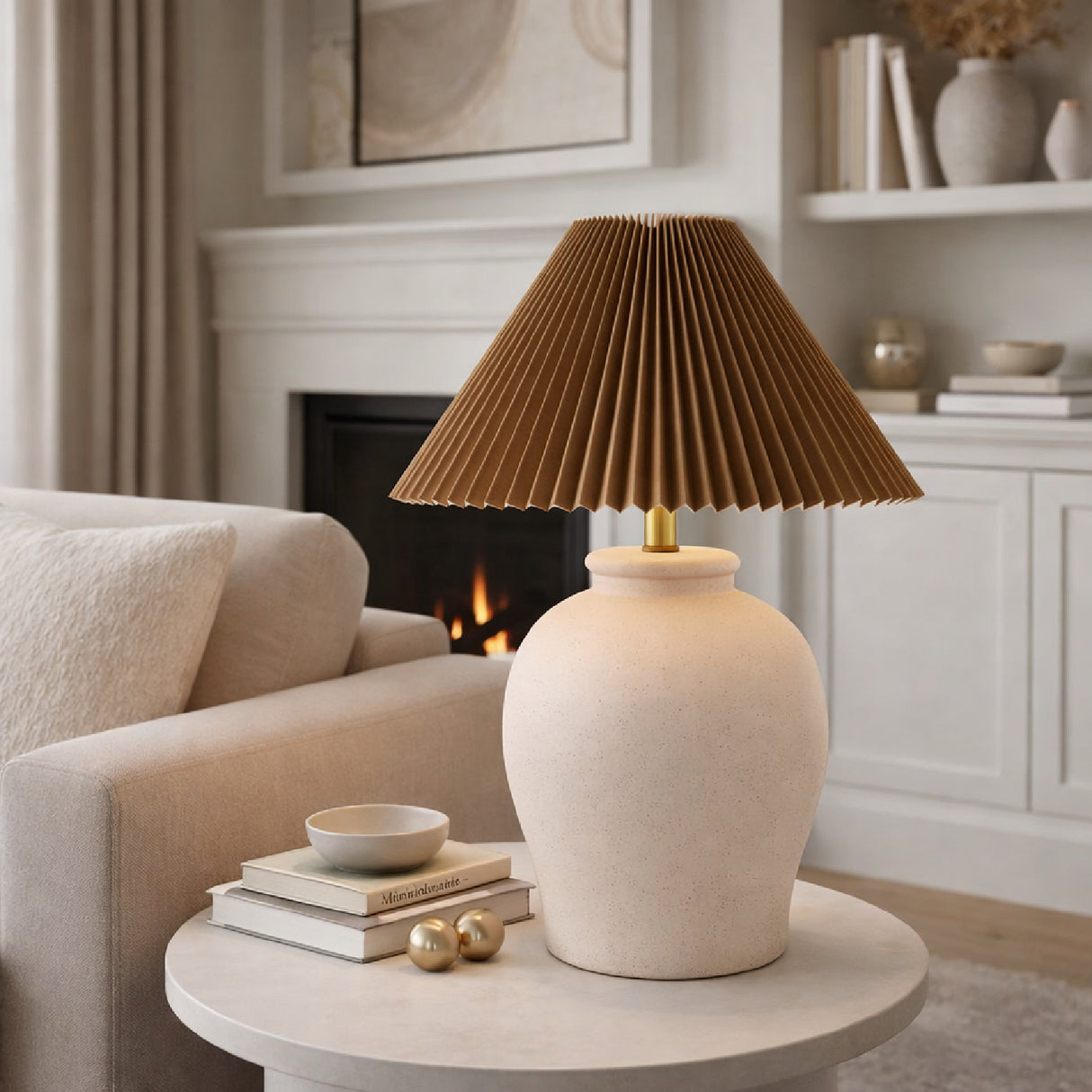 Modern European furniture - Brown Pleated Linen Table Lamp - www.oroa.com