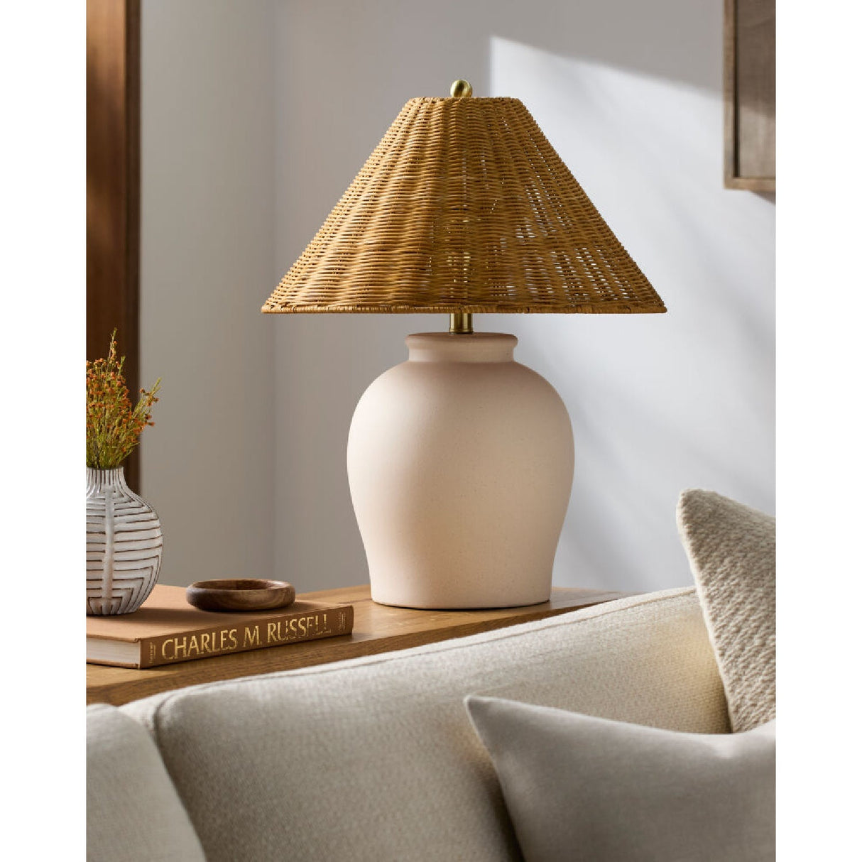 Modern European furniture - Rattan Empire Shade Table Lamp - www.oroa.com