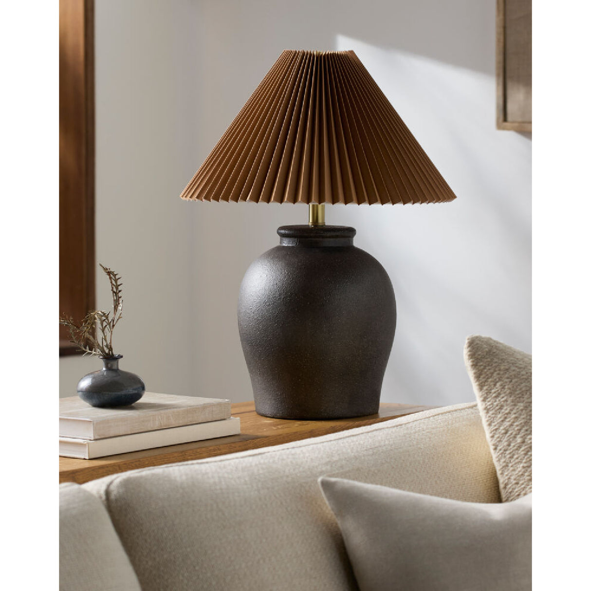 Modern European furniture - Brown Pleated Linen Table Lamp - www.oroa.com