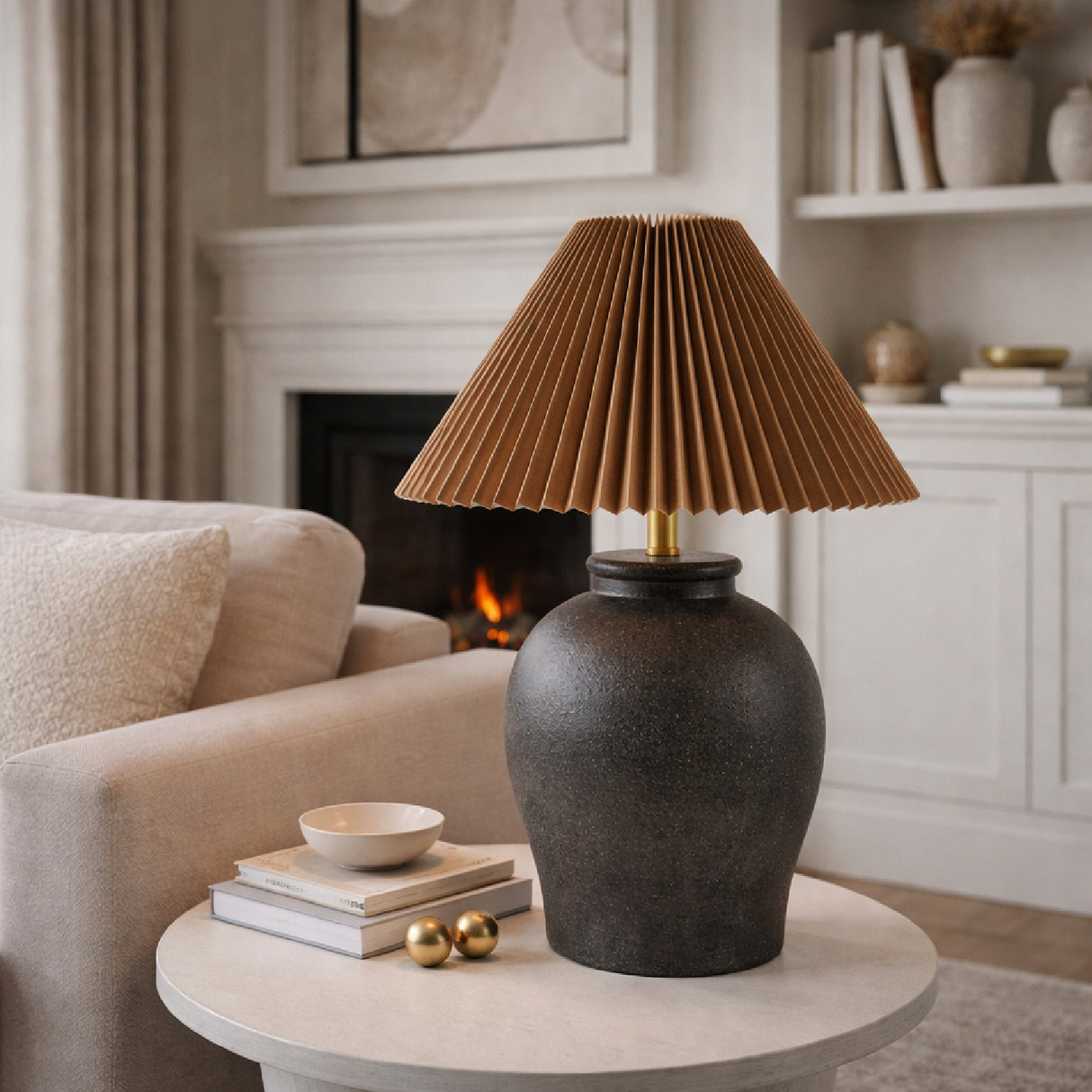 Modern European furniture - Brown Pleated Linen Table Lamp - www.oroa.com