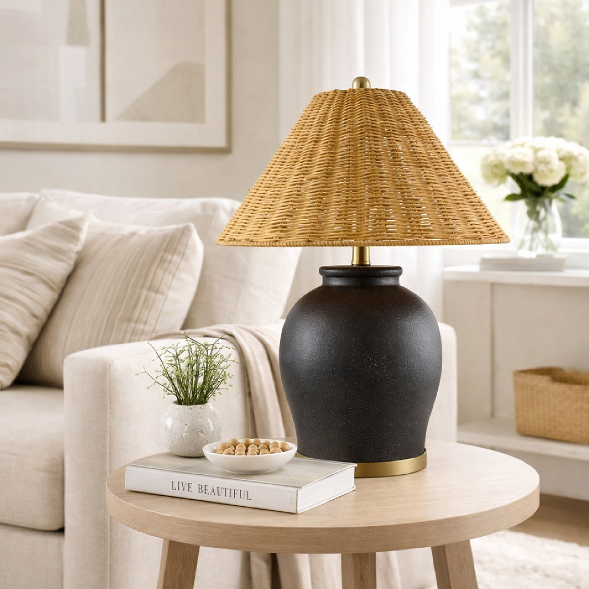 Modern European furniture - Rattan Empire Shade Table Lamp - www.oroa.com