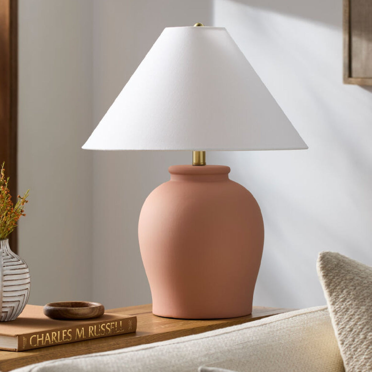 Modern European furniture - Ceramic White Linen Table Lamp - www.oroa.com