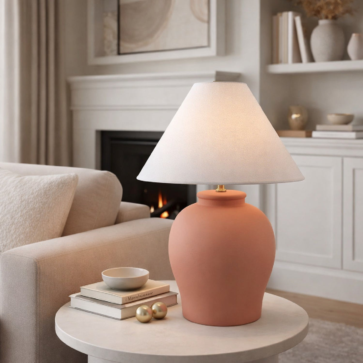 Modern European furniture - Ceramic White Linen Table Lamp - www.oroa.com
